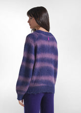 PURPLE WOOL BLEND JACQUARD CREW NECK SWEATER - STRIPED PURPLE | DEHA