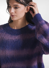 PURPLE WOOL BLEND JACQUARD CREW NECK SWEATER - STRIPED PURPLE | DEHA