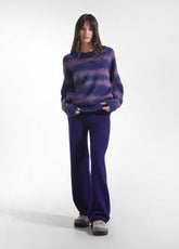 PURPLE WOOL BLEND JACQUARD CREW NECK SWEATER - STRIPED PURPLE | DEHA