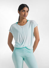 T-SHIRT YOGA CON NODO FRONTALE BLU - AQUA BLUE | DEHA