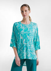 Oversized Allover Viscose T-Shirt - Blue - MADE IN ITALY | DEHA