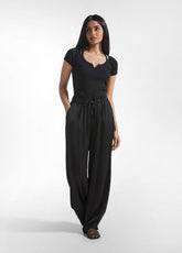 Tailliertes Ripp-T-Shirt - Schwarz - BLACK | DEHA