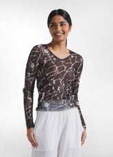 T-SHIRT IN TULLE CON STAMPA ALLOVER NERO | DEHA