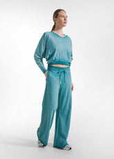 COMPLETO FELPA CROPPED E PANTALONI AMPI EFFETTO FADE VERDE - Tute e Comfort Sets | DEHA