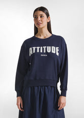 FELPA GIROCOLLO CON STAMPA E BORCHIETTE BLU - Leisurewear | DEHA