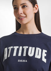 FELPA GIROCOLLO CON STAMPA E BORCHIETTE BLU - BLUE NIGHT | DEHA