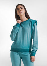 SET AUS SWEATSHIRT MIT RUNDHALSAUSSCHNITT UND FLARE-HOSE MIT GRÜNEM FARBVERLAUF-EFFEKT - | DEHA