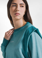 SET AUS SWEATSHIRT MIT RUNDHALSAUSSCHNITT UND FLARE-HOSE MIT GRÜNEM FARBVERLAUF-EFFEKT - | DEHA