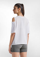 TS-SHIRT IN JERSEY CON DETTAGLI IN RETE BIANCO - WHITE | DEHA