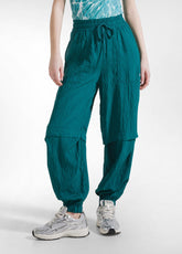 Wide Joggers In Viscose With Crinkled Effect - Green - PEACOCK GREEN | DEHA