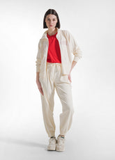 FELPA CON ZIP E DETTAGLIO IN VISCOSA EFFETTO STROPICCIATO BIANCO - CREAM | DEHA