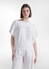 SWEATSHIRT SET WITH DETAIL AND WIDE VISCOSE CRINKLE-EFFECT TROUSERS IN WHITE - | DEHA