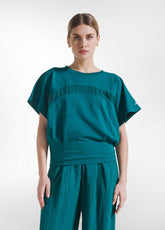 SWEATSHIRT SET WITH DETAIL AND WIDE VISCOSE CRINKLE-EFFECT TROUSERS IN GREEN - | DEHA