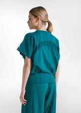 SWEATSHIRT SET WITH DETAIL AND WIDE VISCOSE CRINKLE-EFFECT TROUSERS IN GREEN - | DEHA