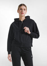 FELPA CON CAPPUCCIO FULL-ZIP IN TESSUTO STRETCH NERO - Activewear | DEHA