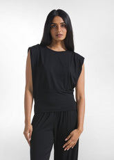 Ecovero Viscose T-Shirt With Overlapped Side Detai - BLACK | DEHA