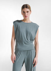 Ecovero Viscose T-Shirt With Overlapped Side Detai - TEAL GREEN | DEHA