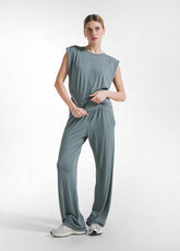Straight Pants In Stretch Viscose - Green - TEAL GREEN | DEHA
