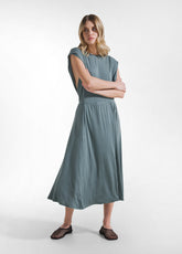 Dress In Ecovero Viscose With Side Overlay - Green - TEAL GREEN | DEHA