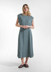 Dress In Ecovero Viscose With Side Overlay - Green - TEAL GREEN | DEHA
