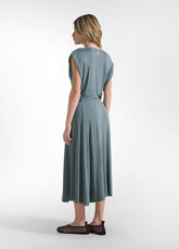 Dress In Ecovero Viscose With Side Overlay - Green - TEAL GREEN | DEHA