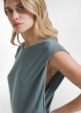 Dress In Ecovero Viscose With Side Overlay - Green - TEAL GREEN | DEHA