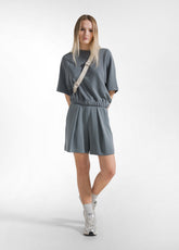 COMPLETO FELPA A MANICHE CORTE E SHORTS PLISSETTATI IN MODAL VERDE - | DEHA