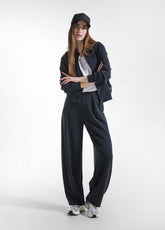 COMPLETO BOMBER FULL ZIP E PANTALONI PLISSETTATI IN MODAL NERO - | DEHA