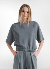 FELPA A MANICHE CORTE IN MODAL VERDE - TEAL GREEN | DEHA