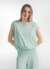 COMPLETO TOP E PANTALONI PALAZZO IN MISTO SETA-COTONE VERDE - | DEHA
