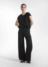 PANTALONI PALAZZO IN SATIN NERO - BLACK | DEHA
