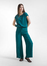 PANTALONI PALAZZO IN SATIN VERDE - PEACOCK GREEN | DEHA