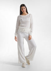 PANTALONI PALAZZO IN MAGLIERIA BOUCLE' BIANCO - MILK WHITE | DEHA