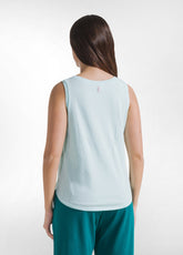 TOP CON STAMPA GRAFICA IN JERSEY ORGANICO BLU - AQUA BLUE | DEHA