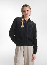 Cotton Full-Zip Sweatshirt With Mesh Effect - Blac - Sweaters | DEHA