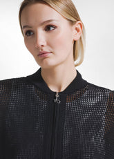 Cotton Full-Zip Sweatshirt With Mesh Effect - Blac - BLACK | DEHA