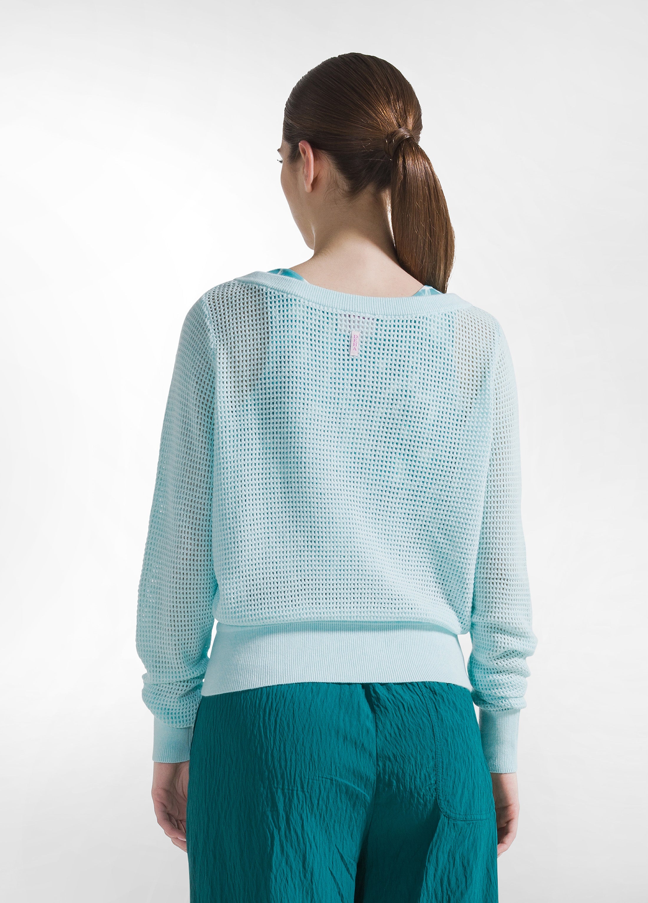 Cotton Mesh Effect T-Shirt - Blue | DEHA
