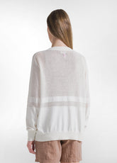 WHITE MESH-EFFECT COTTON KNIT CARDIGAN - MILK WHITE | DEHA