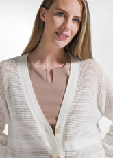 WHITE MESH-EFFECT COTTON KNIT CARDIGAN - MILK WHITE | DEHA