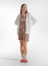 WHITE MESH-EFFECT COTTON KNIT CARDIGAN - Sweaters | DEHA