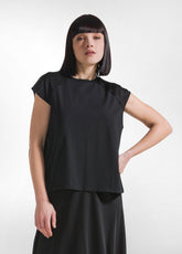 TOP CON MANICHE IN SATIN E CORPO IN JERSEY NERO - BLACK | DEHA