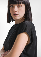 TOP CON MANICHE IN SATIN E CORPO IN JERSEY NERO - BLACK | DEHA