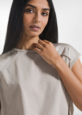 TOP CON MANICHE IN SATIN E CORPO IN JERSEY BEIGE - CLAY BEIGE | DEHA