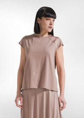 Top With Satin Sleeves And Jersey Body - Brown - KHAKI BROWN | DEHA