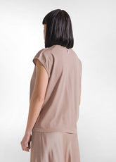 Top With Satin Sleeves And Jersey Body - Brown - KHAKI BROWN | DEHA