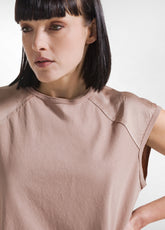 Top With Satin Sleeves And Jersey Body - Brown - KHAKI BROWN | DEHA