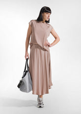 Top With Satin Sleeves And Jersey Body - Brown - KHAKI BROWN | DEHA