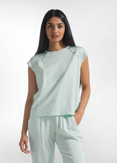 COMPLETO TOP E PANTALONI JOGGER IN JERSEY E SATIN VERDE - | DEHA