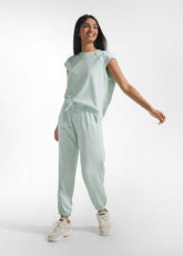 COMPLETO TOP E PANTALONI JOGGER IN JERSEY E SATIN VERDE - Everyday Sets | DEHA