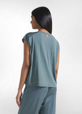 TOP CON MANICHE IN SATIN E CORPO IN JERSEY VERDE - TEAL GREEN | DEHA